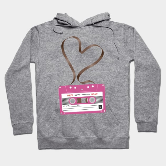 Pink Mix Cassette Tape Love Heart Hoodie by Biglime